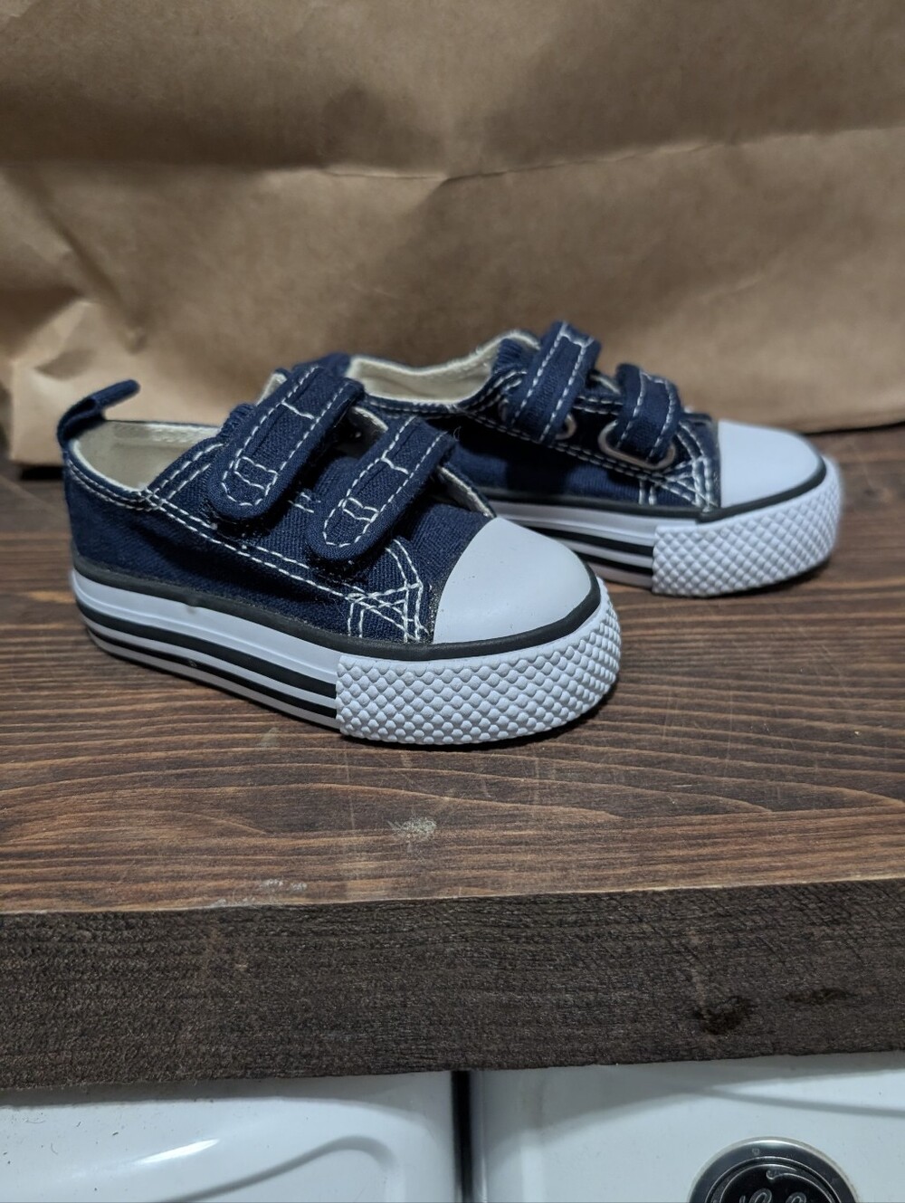 Navy Canvas Baby Sneakers with White Toe